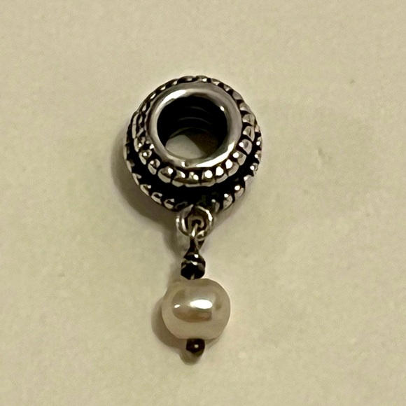 Retired PANDORA Sterling Silver Beveled Pearl Dangle Charm - Picture 1 of 5